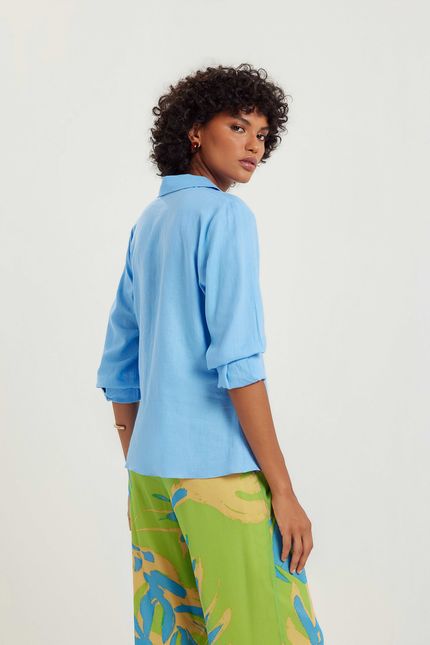 Camisa cambraia amarração  azul brisa