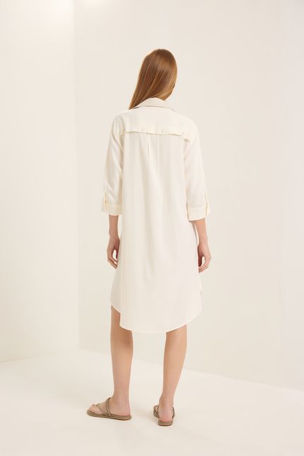 Vestido linho bordado barzinho off white