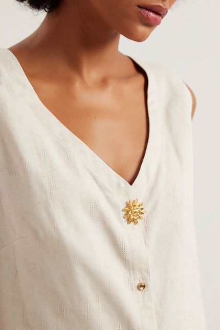 Blusa linho natural maquinetado bege natural