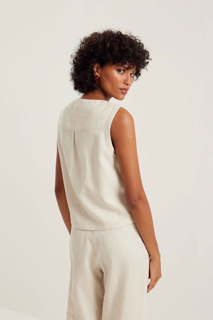 Blusa linho natural maquinetado bege natural