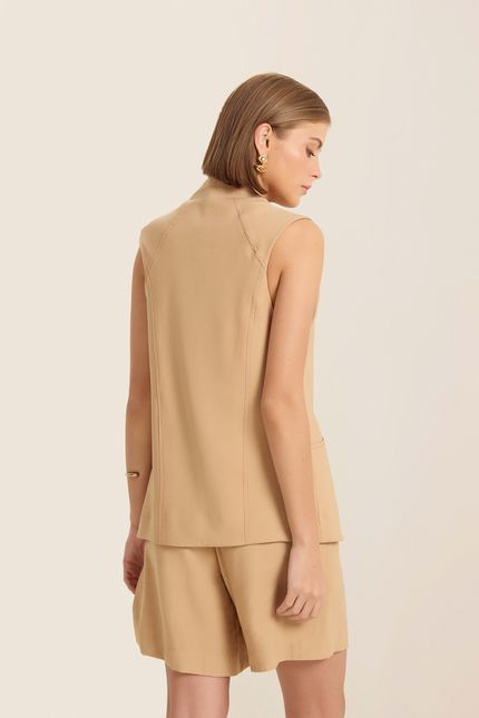 Colete cupro pesponto bege queimado