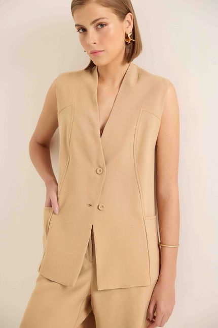 Colete cupro pesponto bege queimado