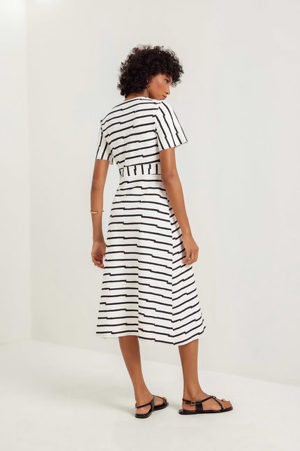 Vestido recortes listra pb listra pb off white