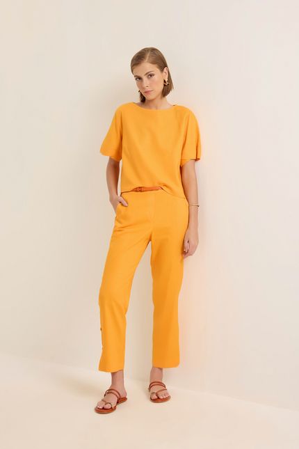 Blusa linho manga transpasse laranja sunset