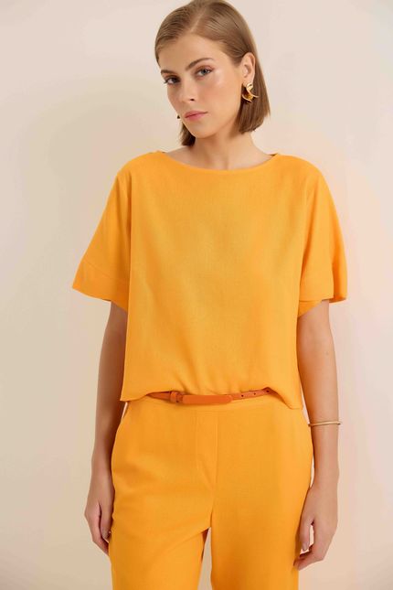 Blusa linho manga transpasse laranja sunset