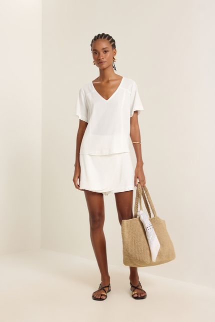 Blusa linho pespontos off white
