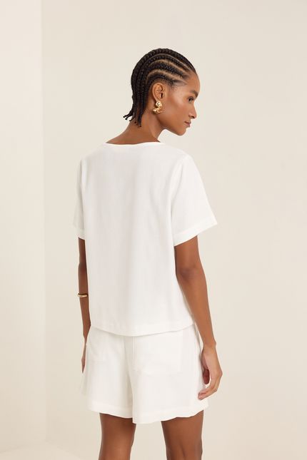 Blusa linho pespontos off white