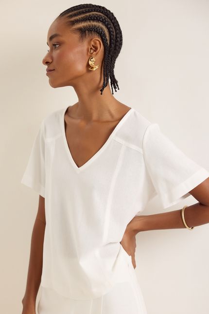 Blusa linho pespontos off white
