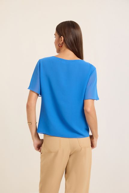Blusa chiffon basic azul topazio