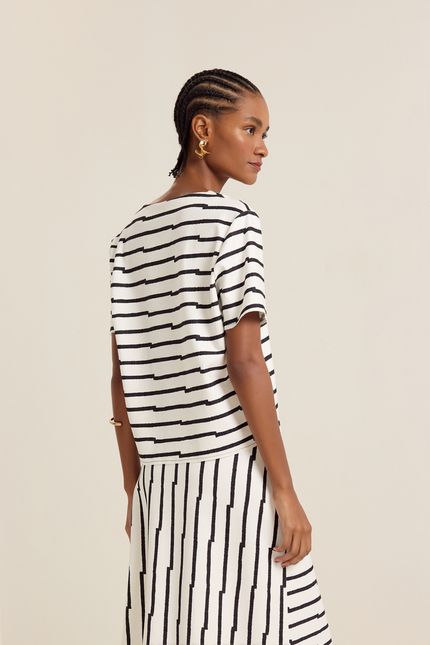 Blusa manga listra pb listra pb off white