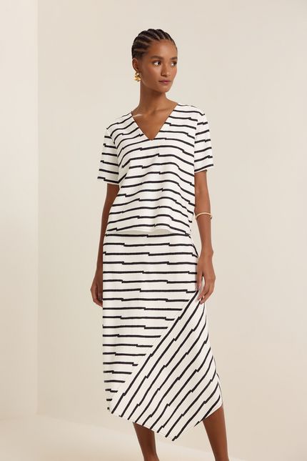 Blusa manga listra pb listra pb off white