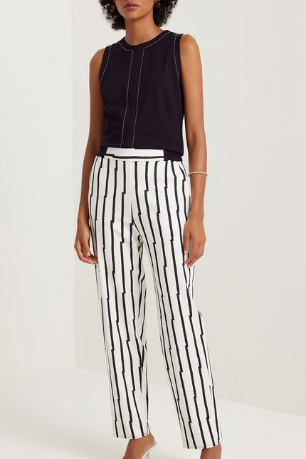 Calça detalhe cós listra pb listra pb off white