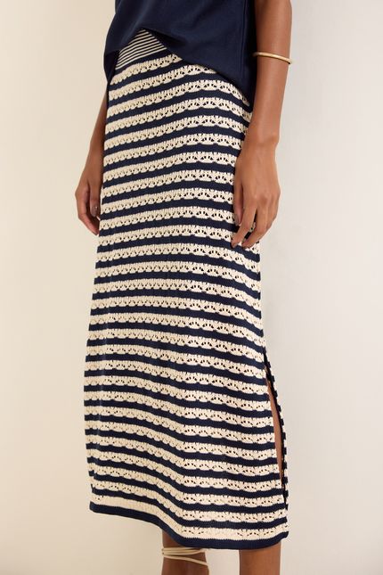 Saia tricot listra  azul atlantico