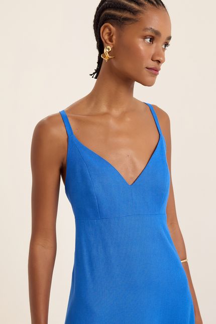 Vestido linho barra azul topazio