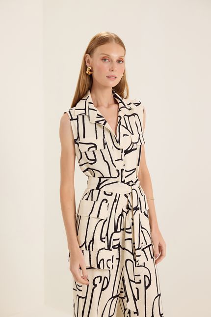 Colete alfaiataria barzinho bege aveia