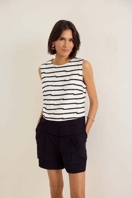 Blusa cropped barrada listra pb listra pb off white