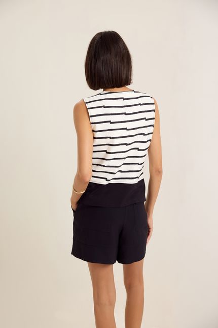 Blusa cropped barrada listra pb listra pb off white