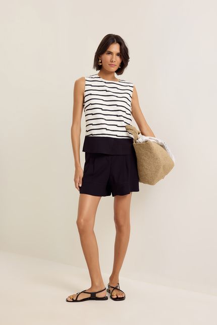 Blusa cropped barrada listra pb listra pb off white