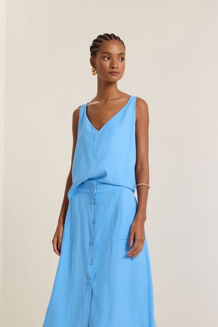 Regata cupro decote v azul brisa