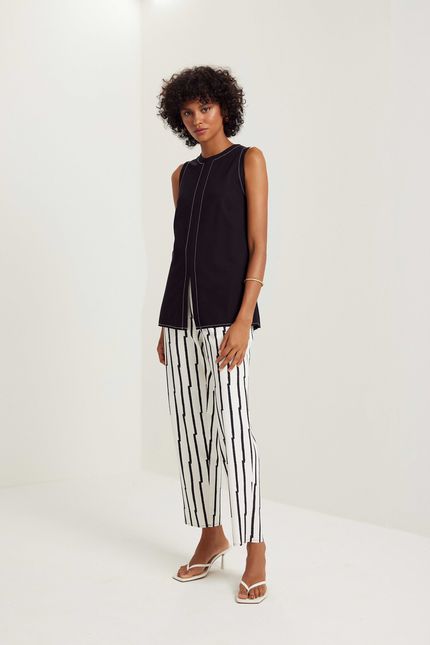 Blusa túnica pesponto contraste preto