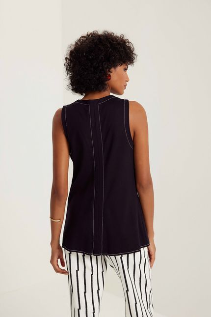 Blusa túnica pesponto contraste preto