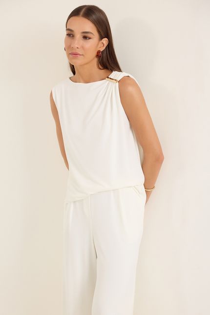 Blusa malha drapeado detalhe off white