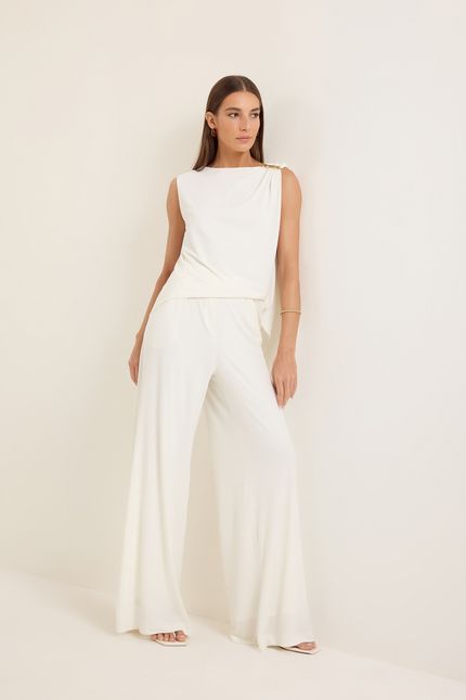 Blusa malha drapeado detalhe off white