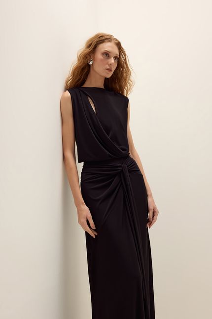Vestido festa dobra amarração preto