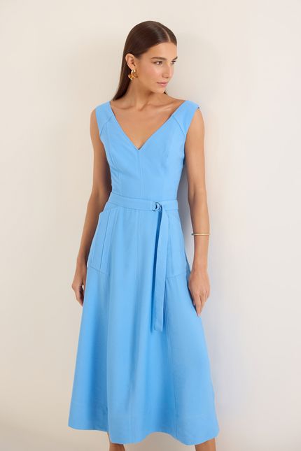 Vestido cupro nervuras azul brisa