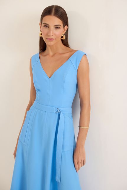 Vestido cupro nervuras azul brisa