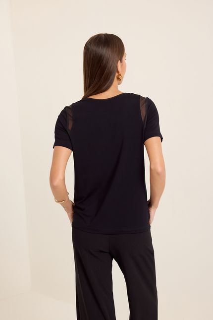 Blusa malha cava tule preto