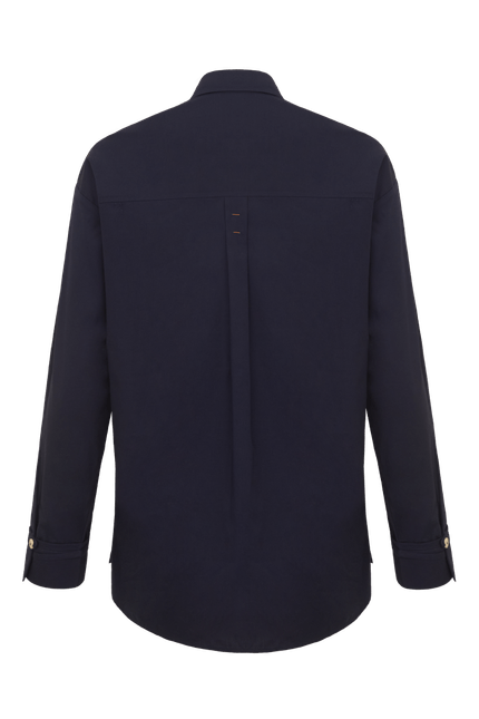 Camisa tricoline punho botão azul noturno