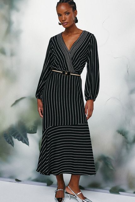 Vestido listra p/b lurex preto
