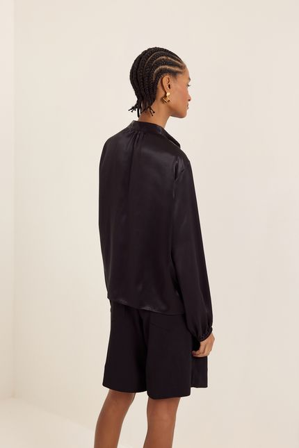Camisa seda mg longa preto