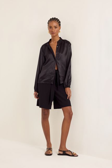 Camisa seda mg longa preto