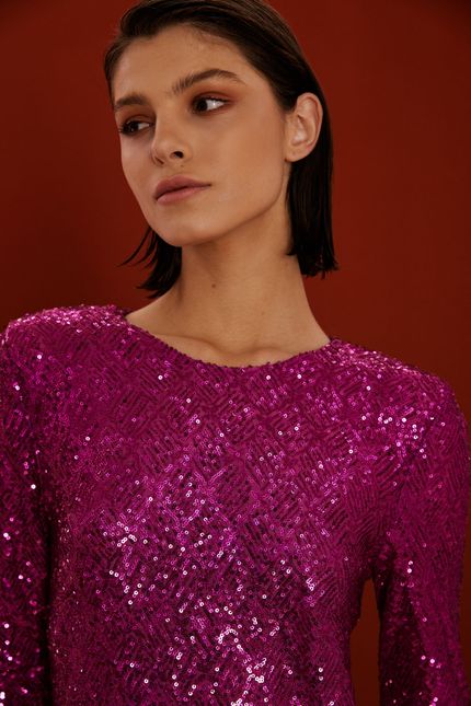Vestido festa paete curto  roxo orquidea
