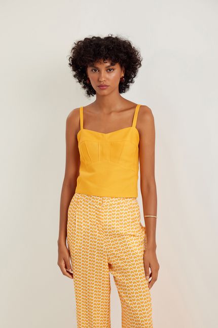 Blusa top linho nervuras laranja sunset