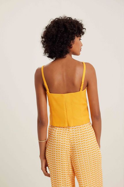 Blusa top linho nervuras laranja sunset