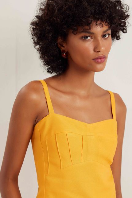 Blusa top linho nervuras laranja sunset