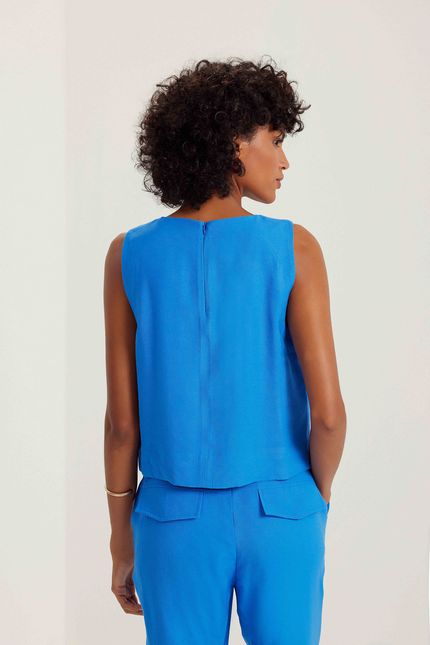 Blusa cupro frente detalhe azul topazio