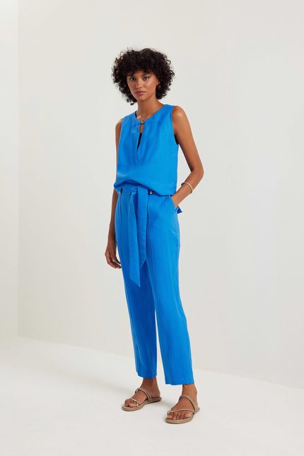 Blusa cupro frente detalhe azul topazio