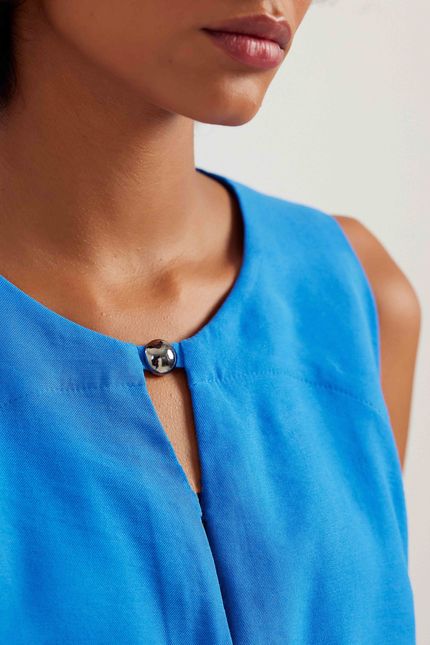 Blusa cupro frente detalhe azul topazio