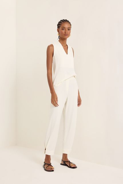 Blusa malha crepe prega off white