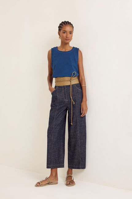 Blusa moletinho detalhe cava azul atlantico