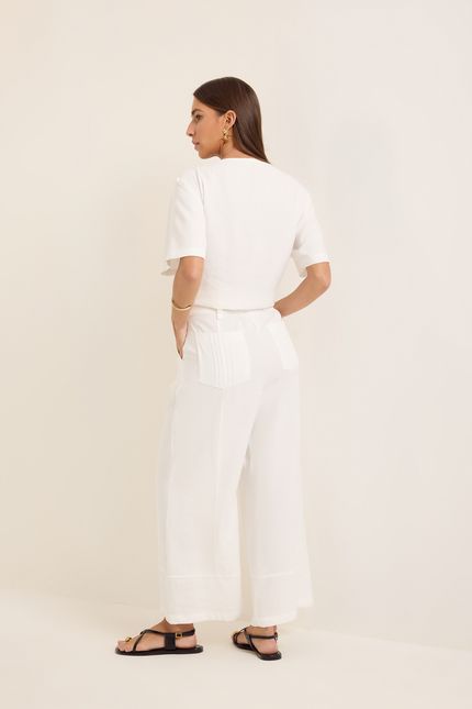Calça cupro bolso nervuras off white