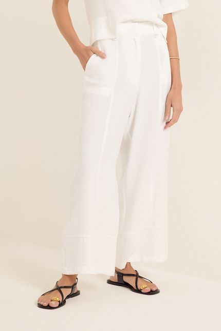 Calça cupro bolso nervuras off white