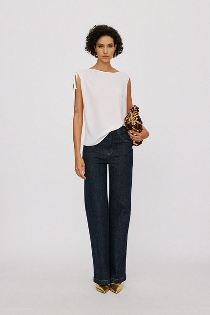Blusa crepe assimétrica off white
