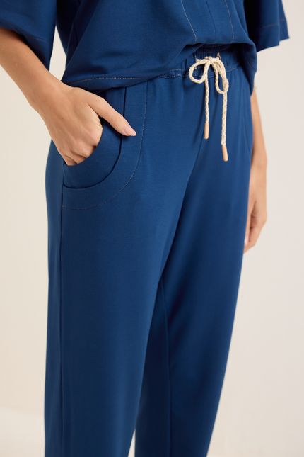 Calça moletinho amarração azul atlantico