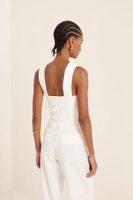 Blusa decote cruzado crepe malha off white