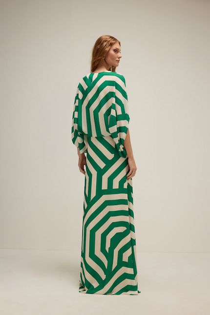 Vestido festa amarração listra ipanema verde palmeira